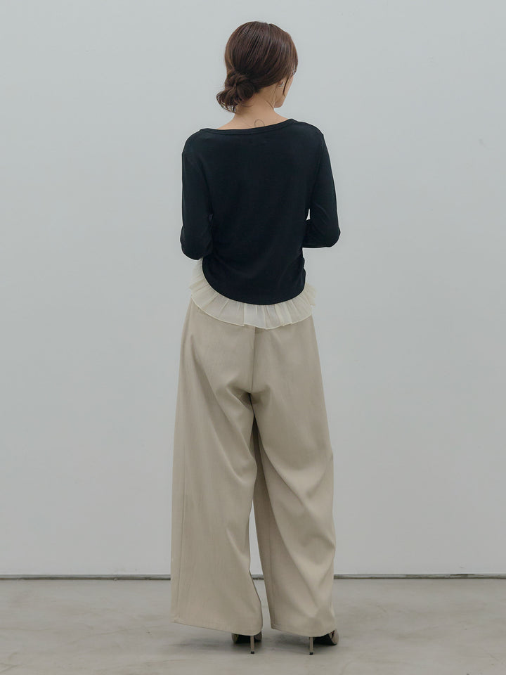 裾フリルヘンリーネックカットソー