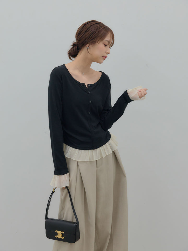 裾フリルヘンリーネックカットソー