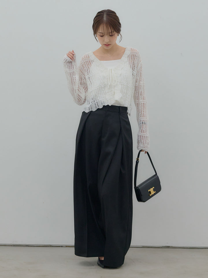 透かし編みフロントリボンカーディガン