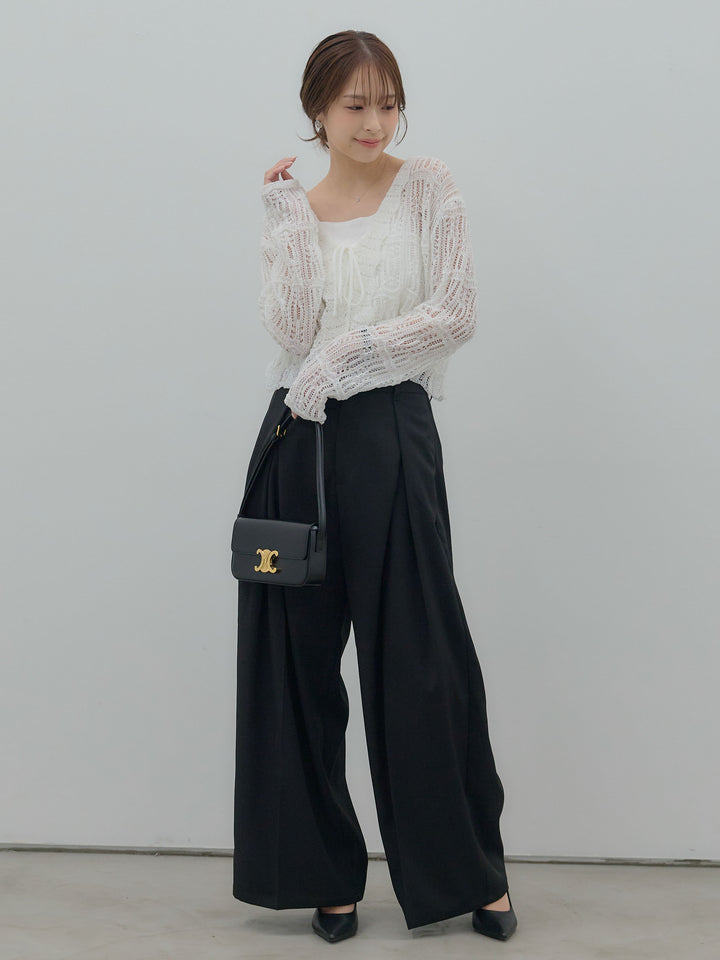 透かし編みフロントリボンカーディガン