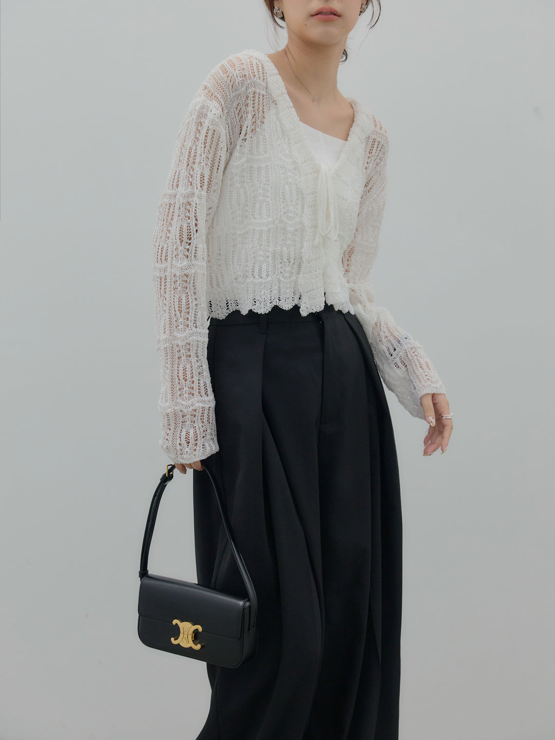 透かし編みフロントリボンカーディガン