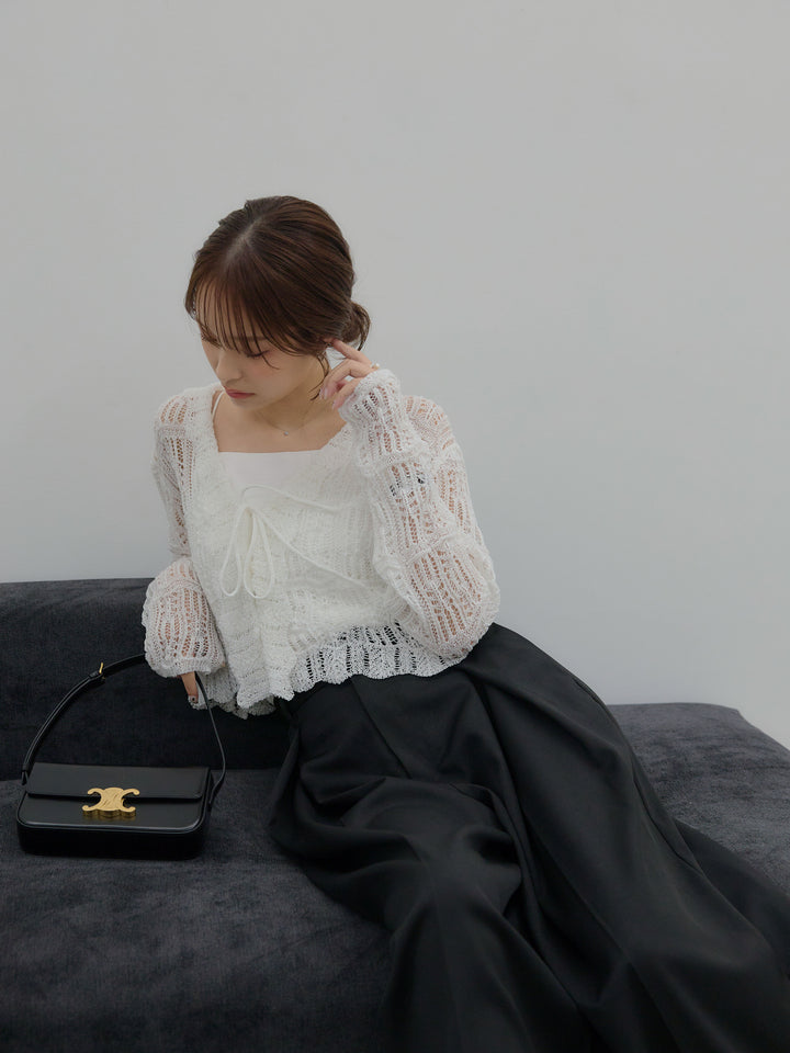 透かし編みフロントリボンカーディガン