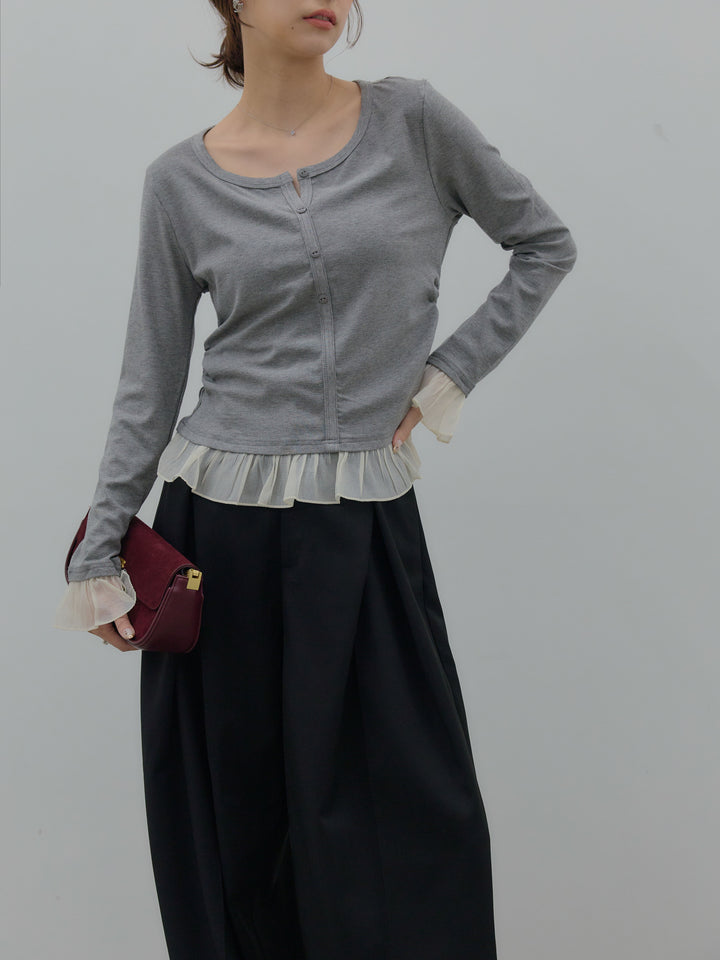 裾フリルヘンリーネックカットソー