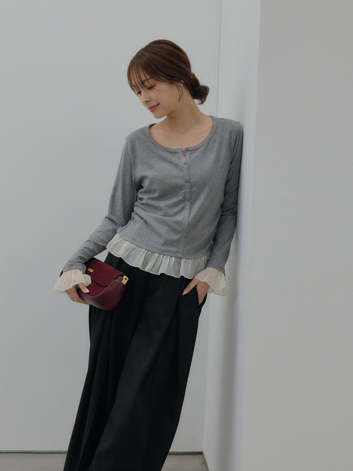 裾フリルヘンリーネックカットソー