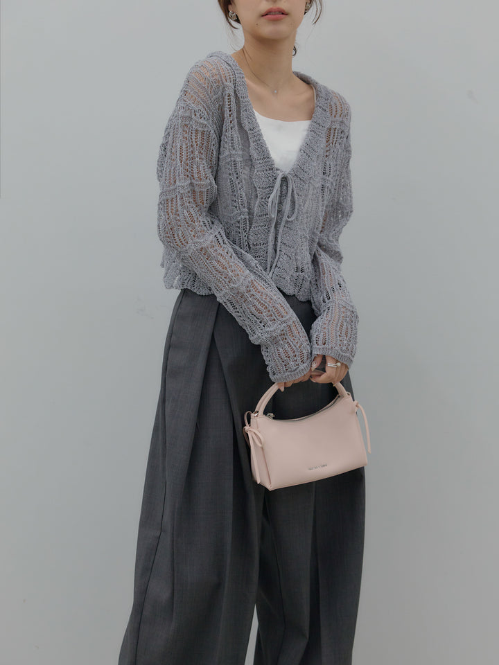 透かし編みフロントリボンカーディガン
