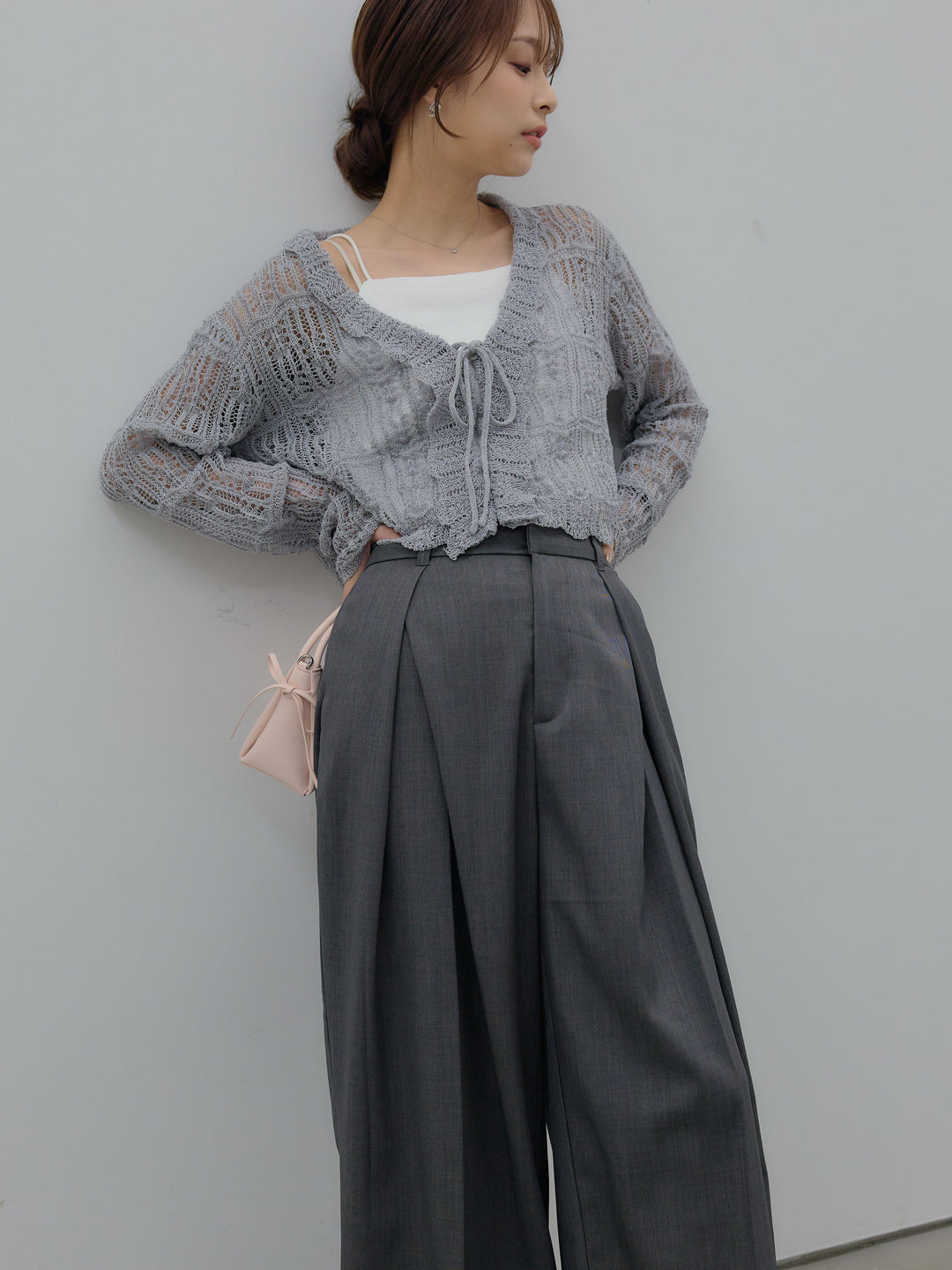 透かし編みフロントリボンカーディガン