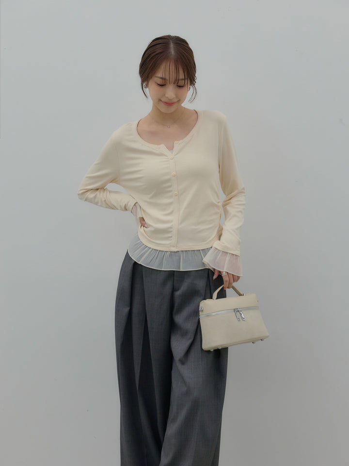 裾フリルヘンリーネックカットソー