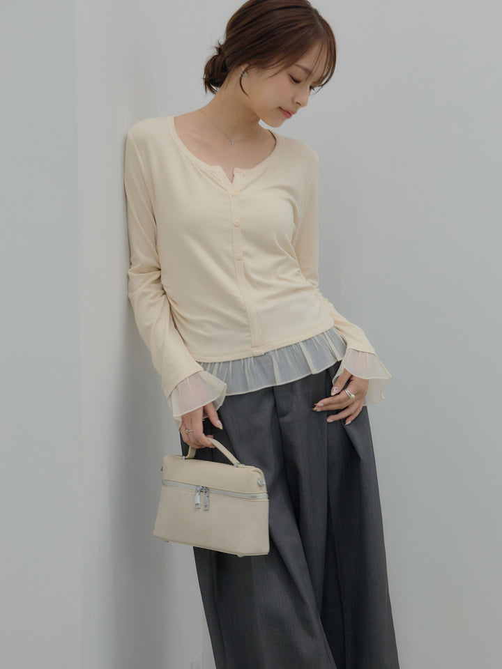 裾フリルヘンリーネックカットソー
