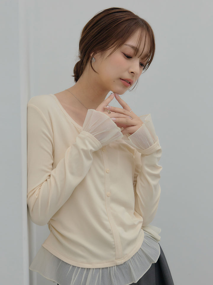裾フリルヘンリーネックカットソー