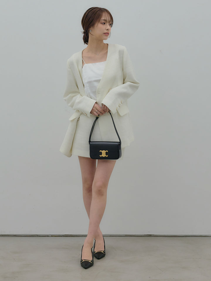 【SET】【Essential】ノーカラーツイードジャケット+【Essential】ツイードミニスカート(2set)