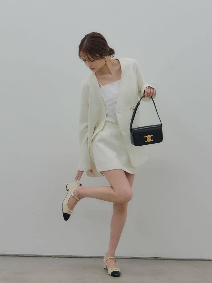 【SET】【Essential】ノーカラーツイードジャケット+【Essential】ツイードミニスカート(2set)