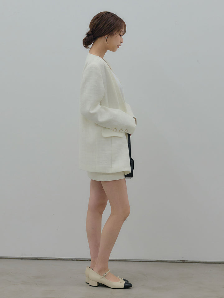 【Essential】ノーカラーツイードジャケット