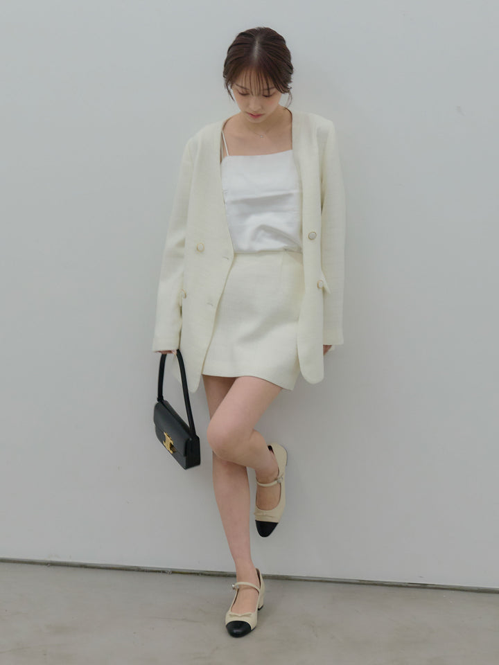 【Essential】ノーカラーツイードジャケット