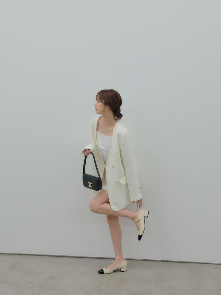 【Essential】ノーカラーツイードジャケット