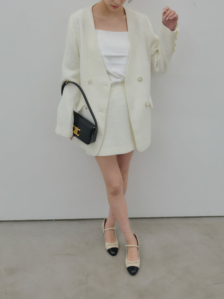 【Essential】ノーカラーツイードジャケット