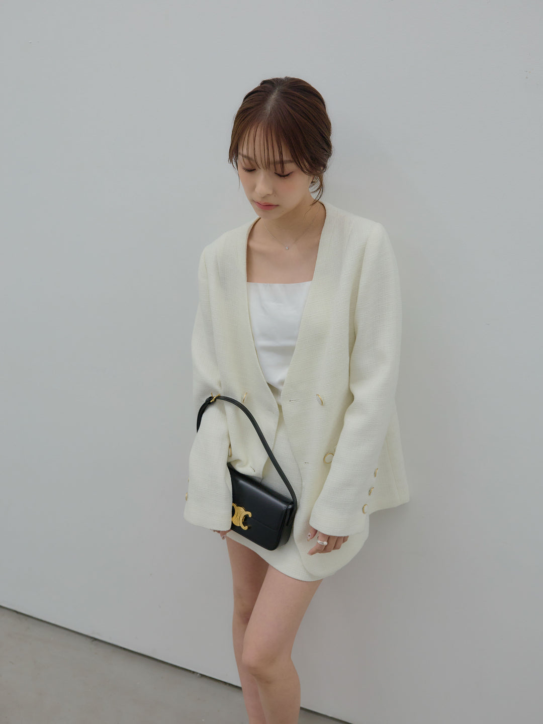 【Essential】ノーカラーツイードジャケット