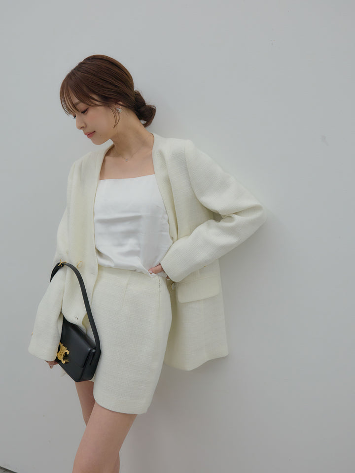 【Essential】ノーカラーツイードジャケット