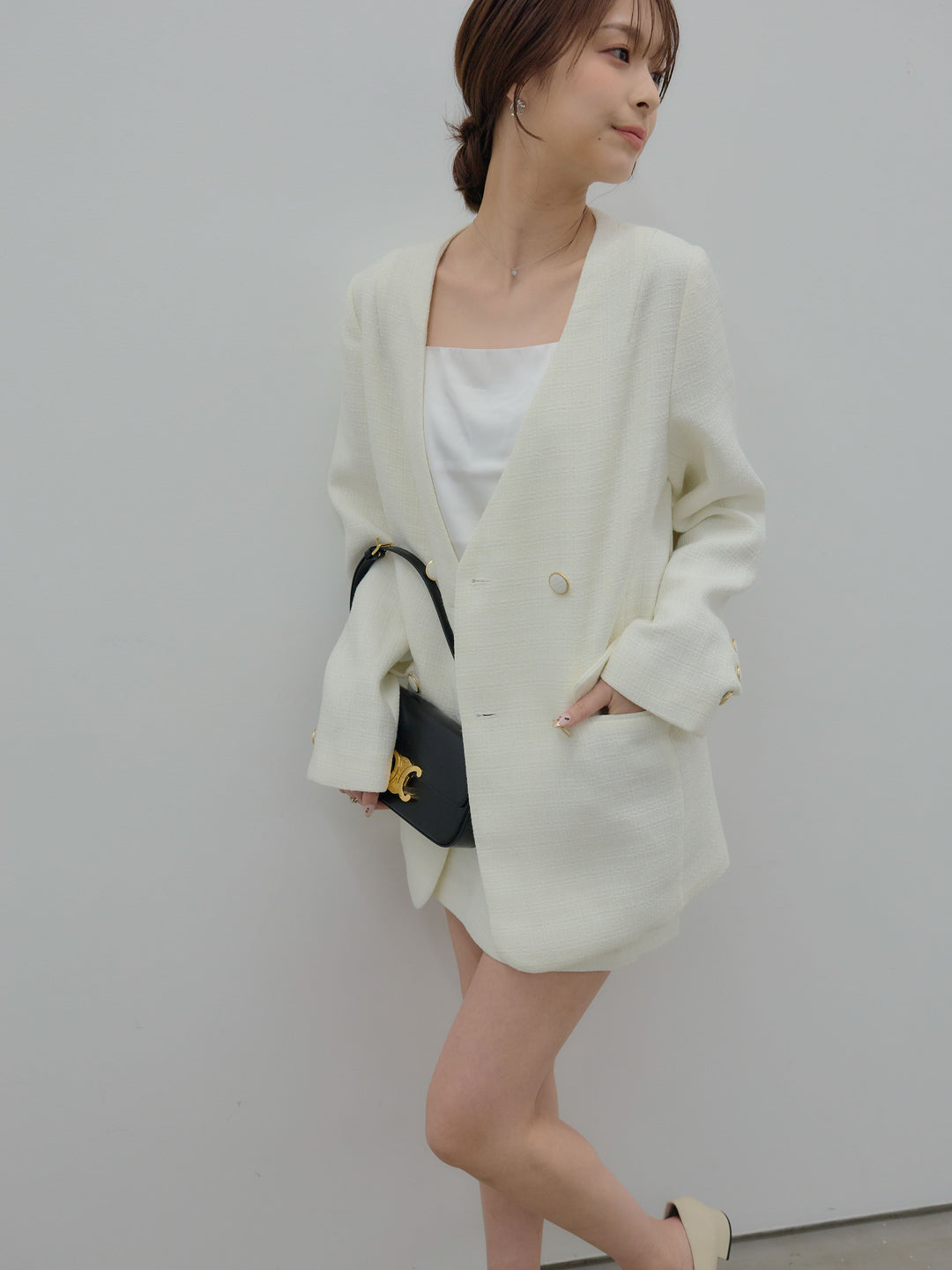 【Essential】ノーカラーツイードジャケット