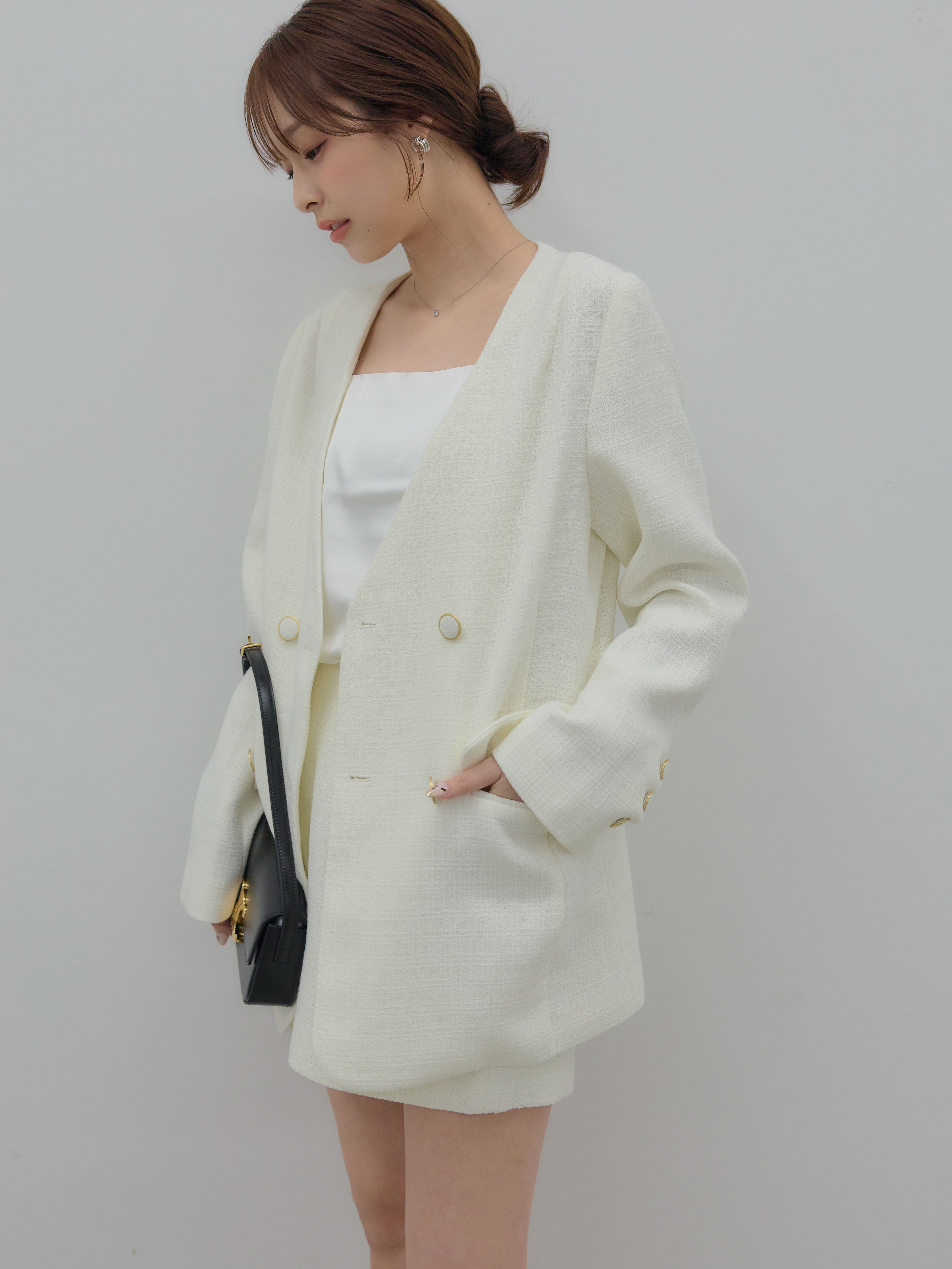 SET】【Essential】ノーカラーツイードジャケット+【Essential