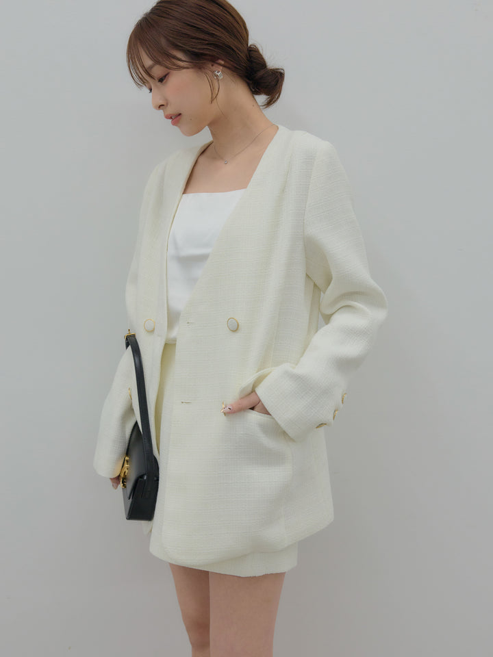 【Essential】ノーカラーツイードジャケット