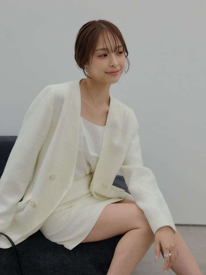 【Essential】ノーカラーツイードジャケット