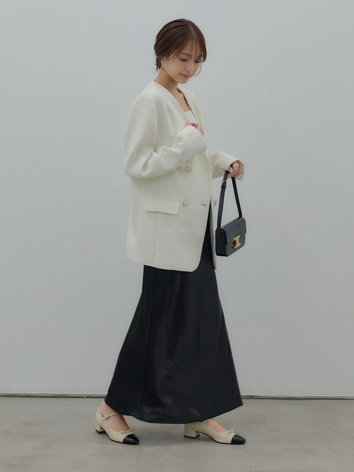 【Essential】ノーカラーツイードジャケット