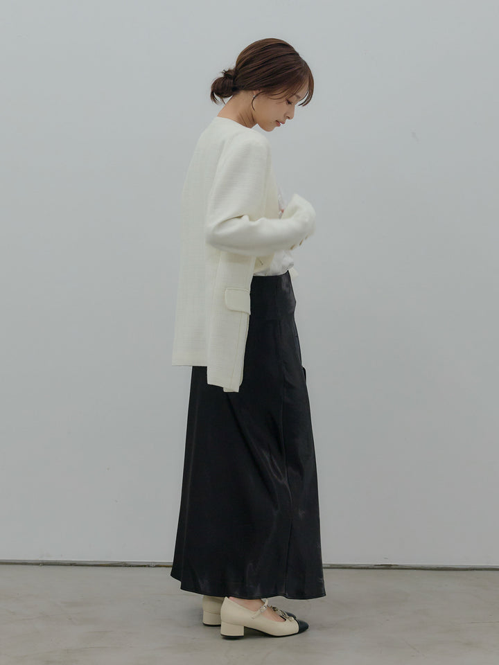 【Essential】ノーカラーツイードジャケット