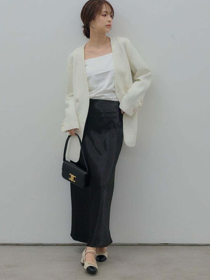 【Essential】ノーカラーツイードジャケット