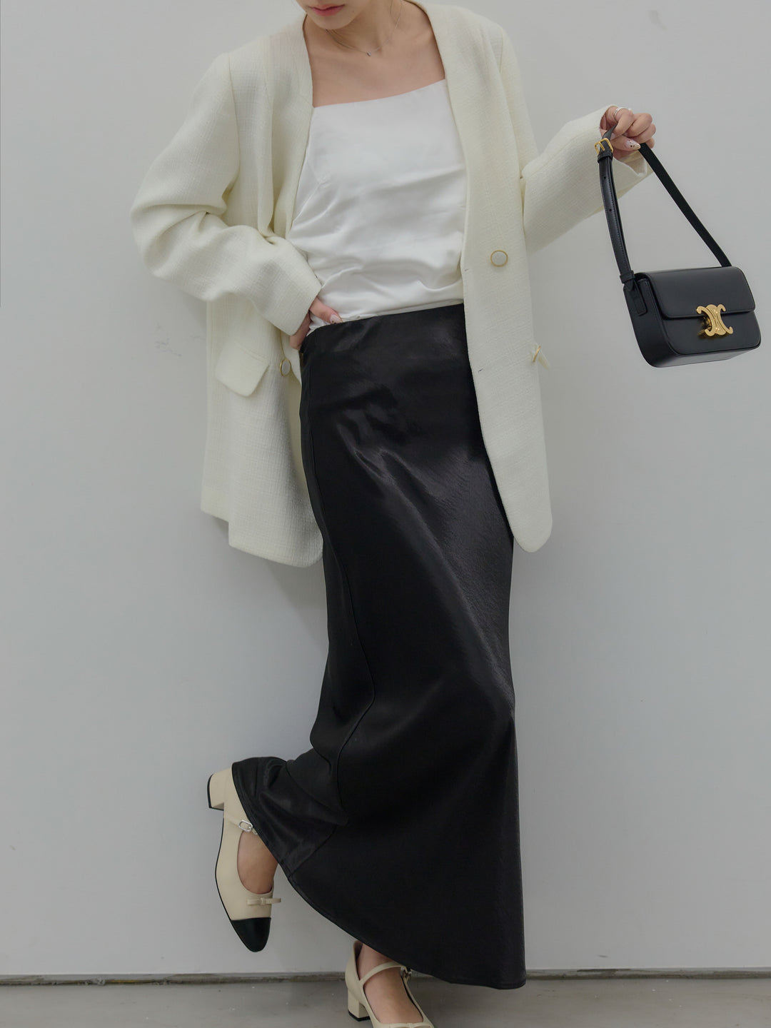 【Essential】ノーカラーツイードジャケット