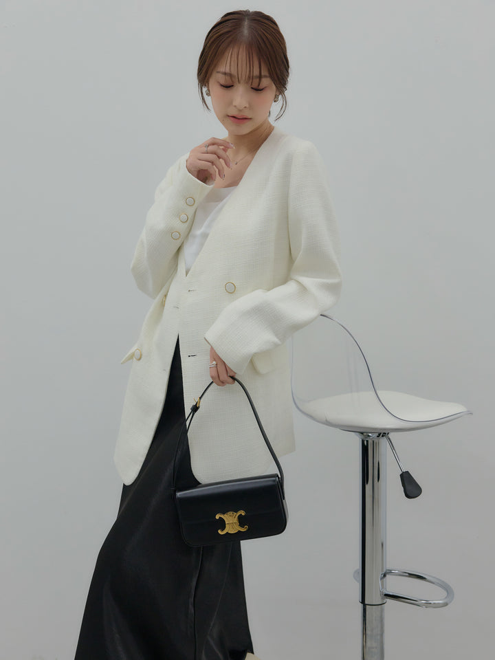 【Essential】ノーカラーツイードジャケット