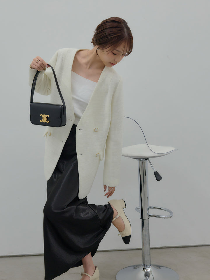 【Essential】ノーカラーツイードジャケット