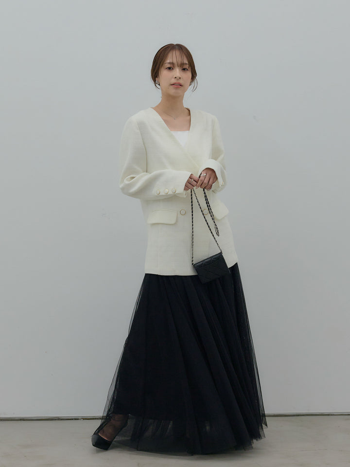 【Essential】ノーカラーツイードジャケット