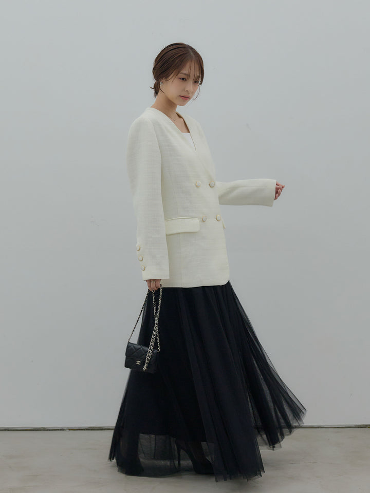 【Essential】ノーカラーツイードジャケット