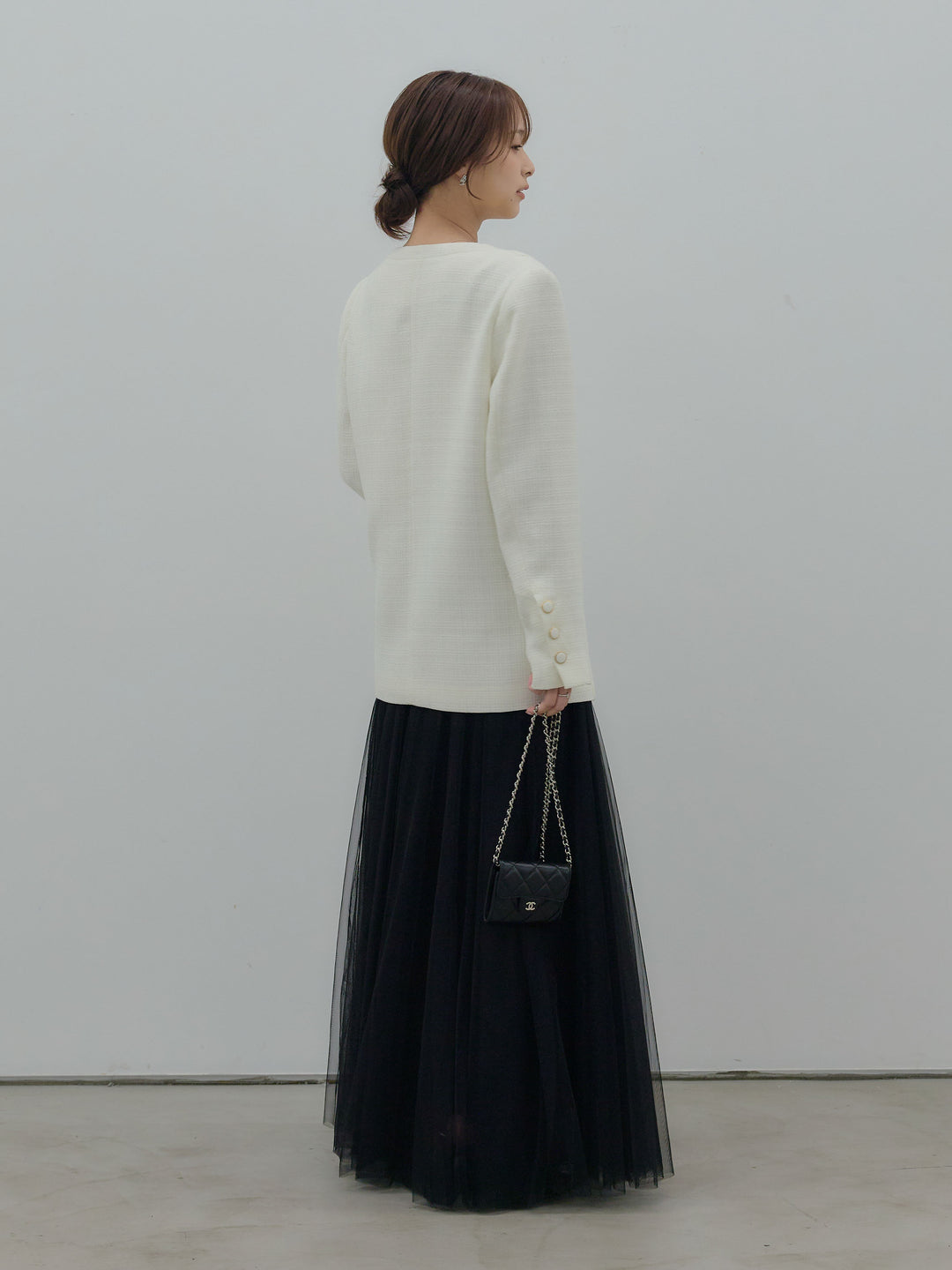 【Essential】ノーカラーツイードジャケット