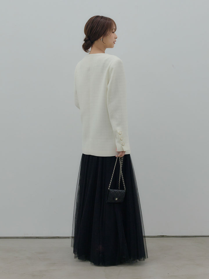 【Essential】ノーカラーツイードジャケット