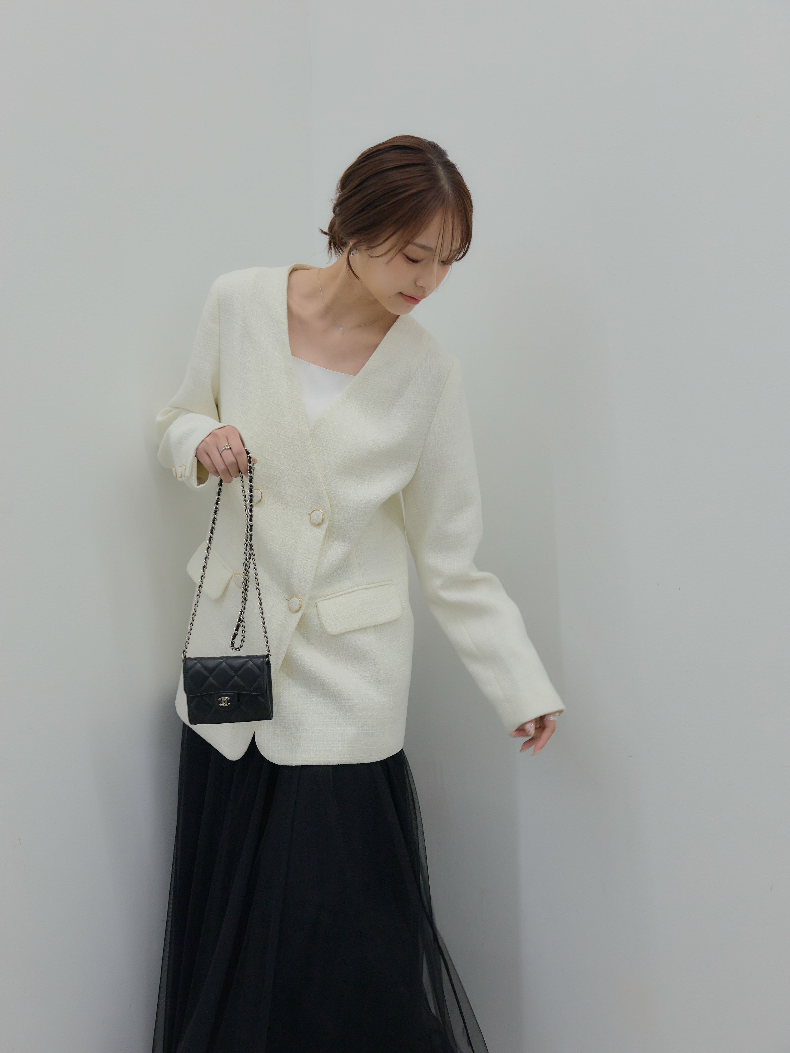 Essential】ノーカラーツイードジャケット – nairo