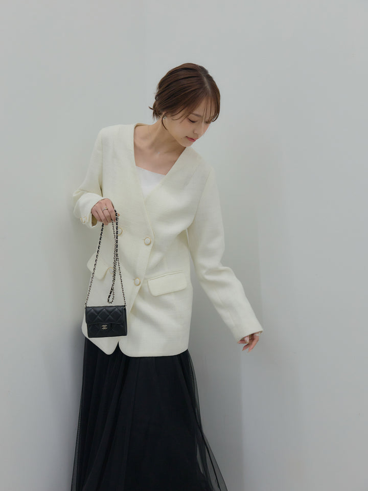 【Essential】ノーカラーツイードジャケット