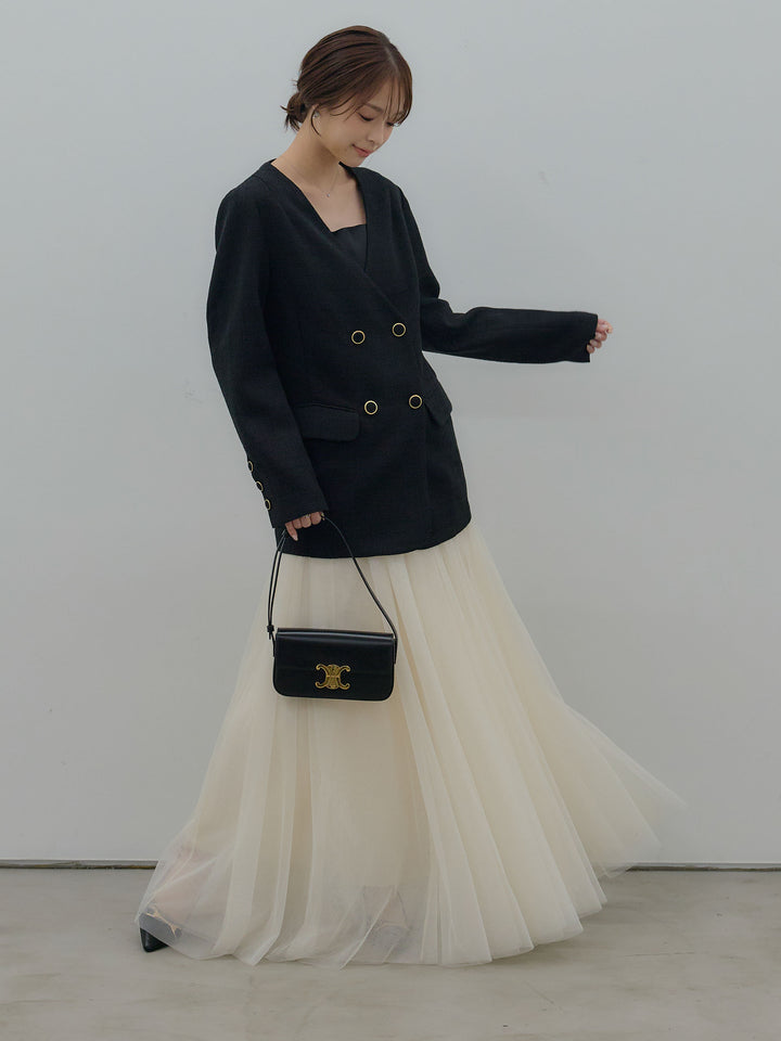 【Essential】ノーカラーツイードジャケット