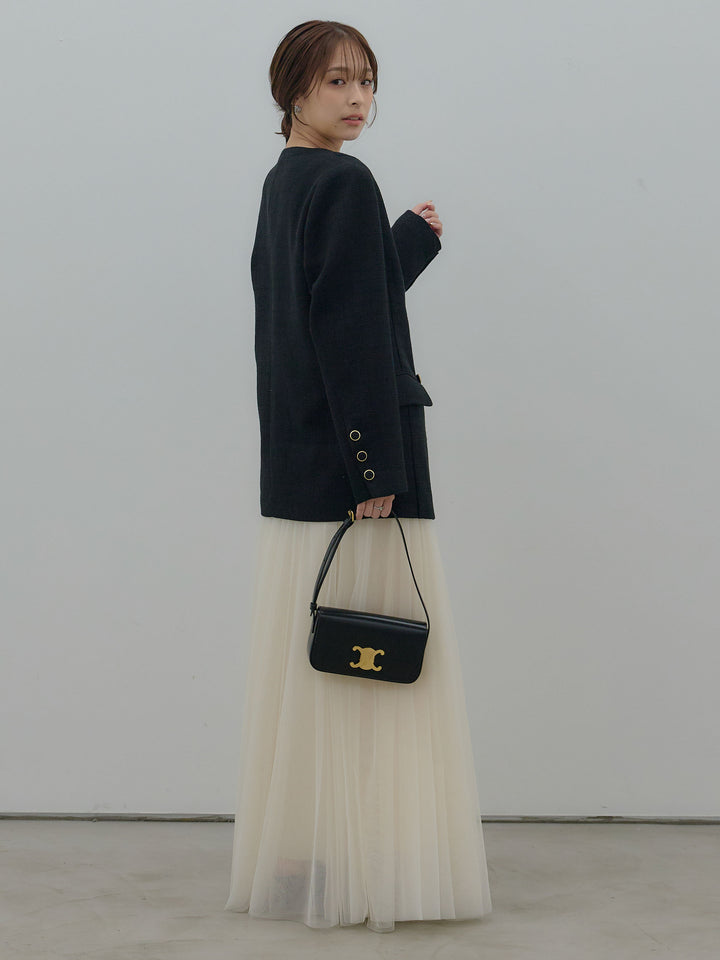 【Essential】ノーカラーツイードジャケット