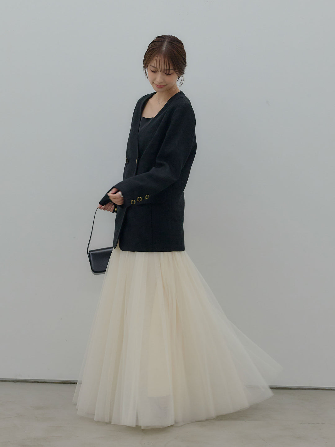 【Essential】ノーカラーツイードジャケット