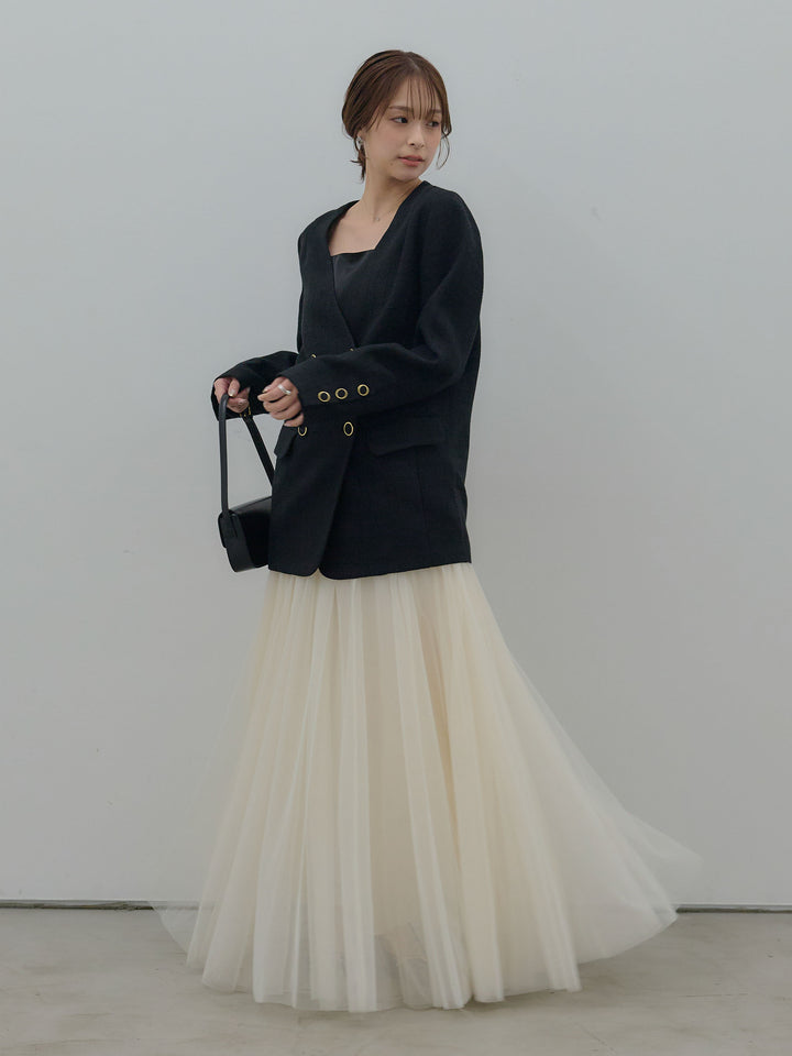 【Essential】ノーカラーツイードジャケット