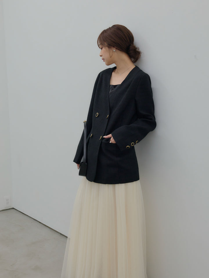 【Essential】ノーカラーツイードジャケット