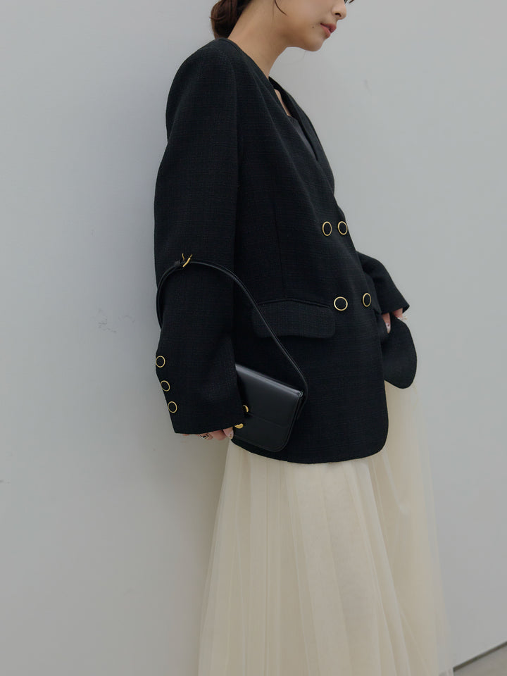 【Essential】ノーカラーツイードジャケット