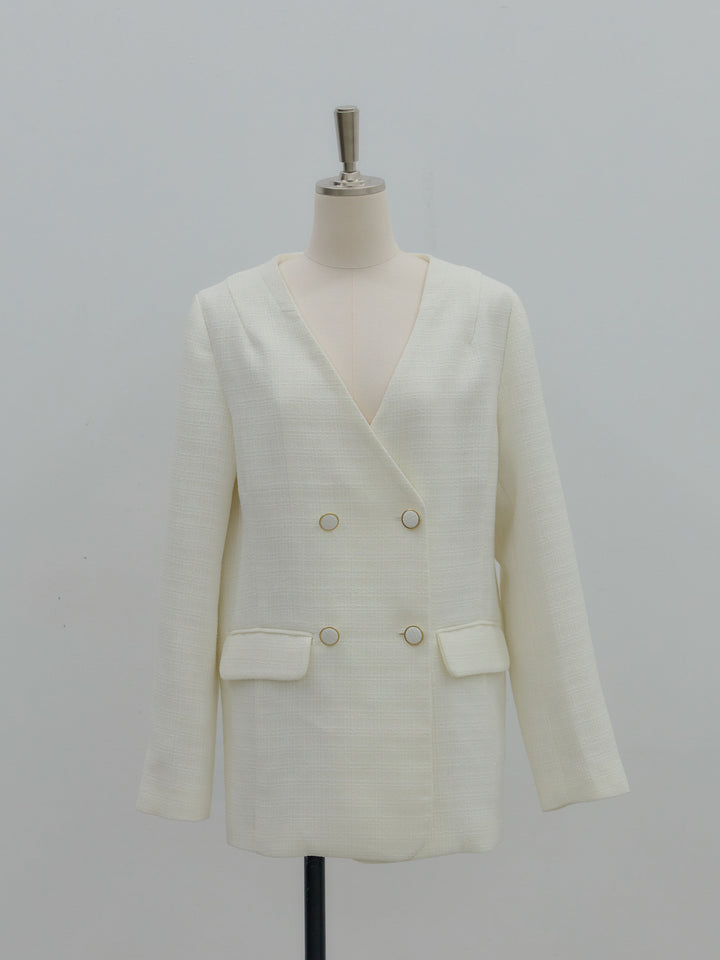 【Essential】ノーカラーツイードジャケット