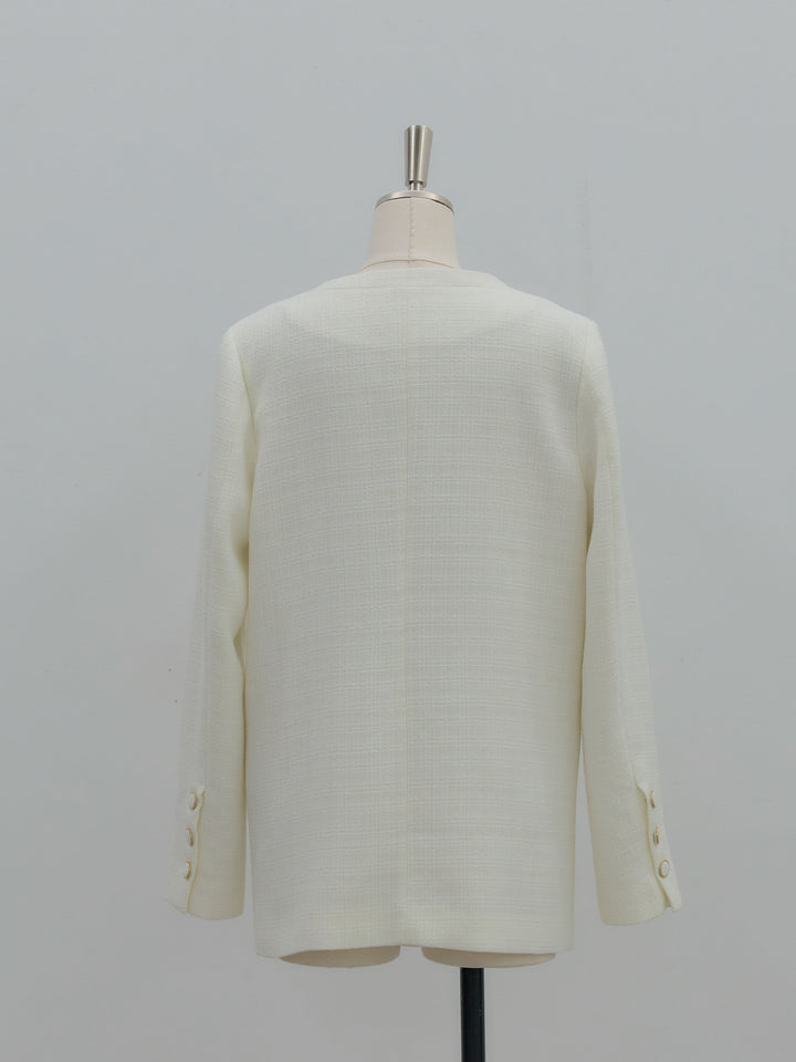 【Essential】ノーカラーツイードジャケット