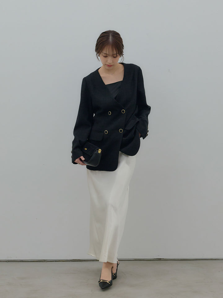 【Essential】ノーカラーツイードジャケット