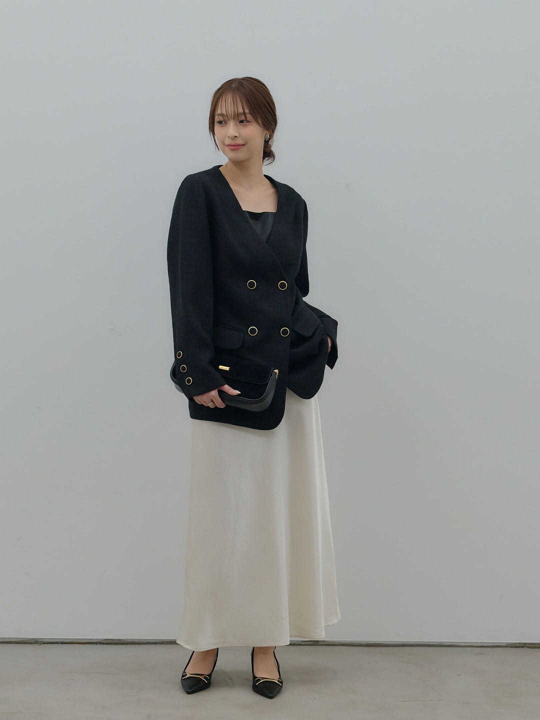 【Essential】ノーカラーツイードジャケット