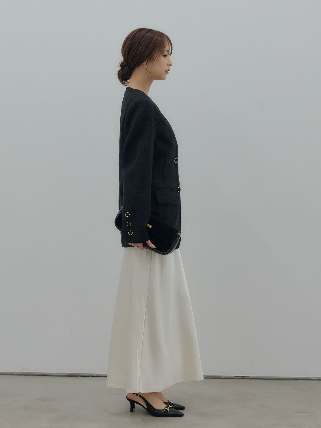 【Essential】ノーカラーツイードジャケット