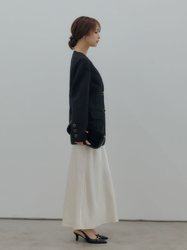 【Essential】ノーカラーツイードジャケット