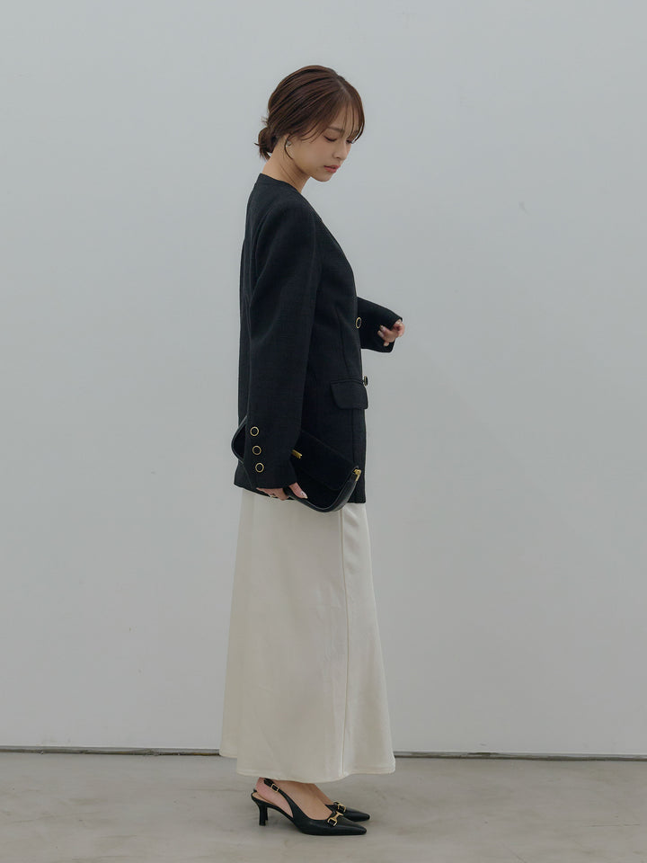 【Essential】ノーカラーツイードジャケット